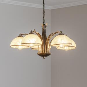 Luminex Candelabru Korfu, 5 becuri, Ø 68 cm, auriu antic, reglabil, Auriu / Alamă, Camera de zi / sufragerie, Metal, Antichitate