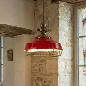 ROYALTECH Lampă suspendată Astel, roșu, Ø 41 cm, metal, detaliu alamă antică, reglabil, Roșu, Camera de zi / sufragerie, Metal, Design industrial