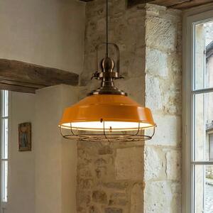 ROYALTECH Lampă suspendată Astel, galben, Ø 41 cm, metal, detaliu alamă antică, reglabil, Galben, Camera de zi / sufragerie, Metal, Design industrial