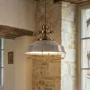 ROYALTECH Lampă suspendată Astel, gri, Ø 41 cm, metal, detaliu alamă antică, reglabil, Gri, Camera de zi / sufragerie, Metal, Design industrial