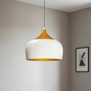 ROYALTECH Lampă suspendată Qwen, alb/auriu, metal, Ø 30 cm, reglabil, Alb, Camera de zi / sufragerie, Metal, Modern