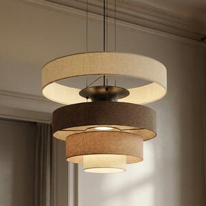 Lucande Lampă suspendată LED Peldano, Ø50 cm maro/bej, step-dimabil, reglabil, Maro / Rugină, Camera de zi / sufragerie, Țesătură / Textil, Modern