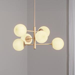 Domiluce Lampă suspendată Aurora, bej, Ø 60 cm, 6 becuri, sticlă, E14, reglabil, Bej, Camera de zi / sufragerie, Sticlă