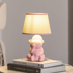 ONLI Lampă de masă Monkey, roz, ceramică, 28 cm înălțime, E14, Roz / Rosé, Camera de zi / sufragerie, Ceramică, Viața tânără