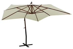 Umbrelă de soare suspendată stâlp din lemn 300 cm alb nisipiu
