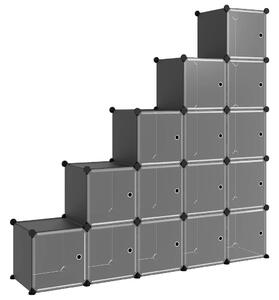 Organizator cub de depozitare cu uși, 15 cuburi, negru, PP