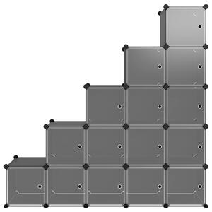 Organizator cub de depozitare cu uși, 15 cuburi, negru, PP