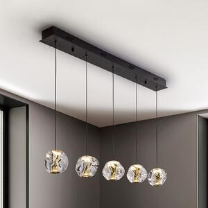 Schuller Valencia Lampă suspendată LED Zaria, 5 becuri, negru, transparent, metal, acrilic, reglabil, Transparent, Camera de zi / sufragerie, Plastic