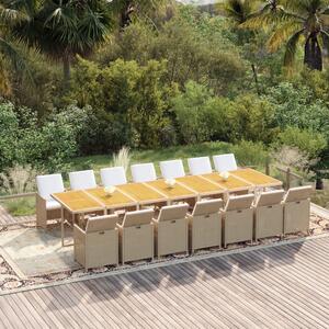 Set mobilier de grădină cu perne, 15 piese, bej, poliratan