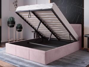 Pat Tapitat cu spatiu de depozitare 160x200 TOP Line 7 Roz Velvet
