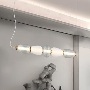 Viokef Lampă suspendată LED Shiny, lungime 83 cm, transparentă/albă, sticlă, Transparent, Camera de zi / sufragerie, Sticlă, Modern