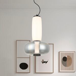 Viokef Lampă suspendată LED Avery, gri fumuriu/alb, Ø 32 cm, sticlă, Gri, Camera de zi / sufragerie, Sticlă, Modern