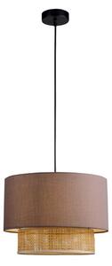 Viokef Lampă suspendată Rika, Ø 34 cm, gri/culoare naturală, material textil/rattan, reglabil, Gri, Camera de zi / sufragerie, Țesătură / Textil