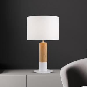 Viokef Lampa de masă Carroll, lemn deschis/alb, înălțime 43 cm, țesătură, Alb, Camera de zi / sufragerie, Țesătură / Textil