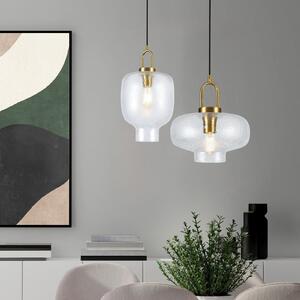 Viokef Lampă suspendată Oslo, Ø 23 cm, transparentă/aurie, sticlă, reglabil, Transparent, Camera de zi / sufragerie, Sticlă, Scandinavă