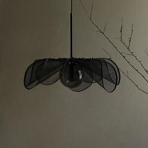 Markslöjd Lampă suspendată Styrka, Ø 63 cm, negru/gri fum, fibră de banană, reglabil, Negru, Camera de zi / sufragerie, Țesătură / Textil