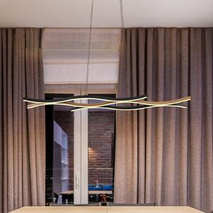Globo Lampă suspendată LED Geronimo, lungime 108 cm, negru/aspect lemn, Negru, Camera de zi / sufragerie, Aluminiu, Modern
