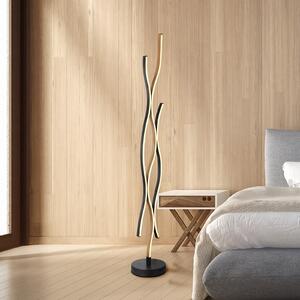 Globo Lampadar LED Geronimo, înălțime 135 cm, negru/aspect lemn, Negru, Camera de zi / sufragerie, Aluminiu, Modern