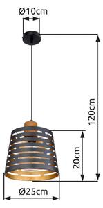 Globo Lampă suspendată Ablona, Ø 25 cm, negru/auriu, metal, reglabil, Negru, Camera de zi / sufragerie, Metal, Modern