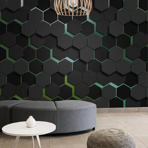 Fototapet Un hexagoane negru cu margini verzi, Fototapet 3D, Fototapet populare, u79935v1 - Tapeko.ro
