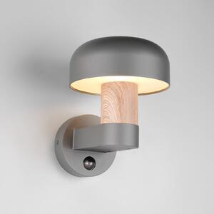 Trio Lighting Aplică de exterior Fraser cu senzor, gri/aspect lemn, aluminiu IP54 E27, Lemn, Aluminiu