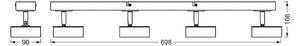 OSRAM Spot LED PLUTO, alb, 4 spoturi metalice 3.000 K, Alb, Camera de zi / sufragerie, Metal