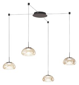 Fabas Luce Lampă suspendată LED Brena, 4 becuri, coniac, sticlă, CCT, dimabilă, reglabil, Maro / Rugină, Camera de zi / sufragerie, Sticlă, Modern