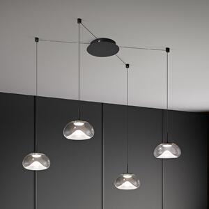 Fabas Luce Lampă suspendată LED Brena, 4 becuri, transparent, sticlă, CCT, dimabilă, reglabil, Transparent, Camera de zi / sufragerie, Sticlă, Modern