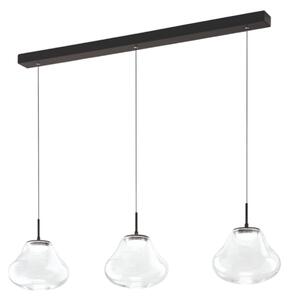 Fabas Luce Lampă suspendată LED Deva, 3 becuri, 115 cm, transparentă, CCT, dimabilă, reglabil, Transparent, Camera de zi / sufragerie, Sticlă, Modern