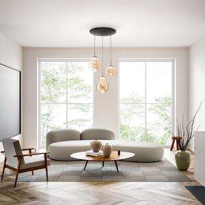 Fabas Luce Lampă suspendată LED Deva, 3 becuri, Ø 50 cm, chihlimbar, CCT, dimabilă, reglabil, Bej, Camera de zi / sufragerie, Sticlă, Modern