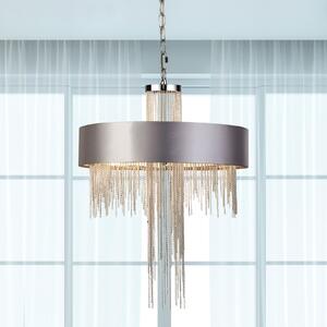 Searchlight Lampă suspendată Alina, gri, metal, Ø 40 cm, E14, reglabil, Gri, Camera de zi / sufragerie, Țesătură / Textil, Modern