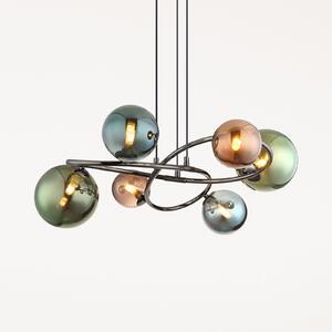 Globo Lampă suspendată Riha, Ø 65 cm, colorată, sticlă/metal, 6 becuri., Multicolor, Camera de zi / sufragerie, Sticlă