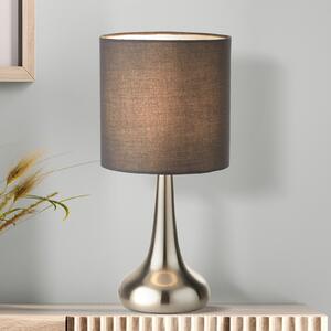 Searchlight Lampa de masă Neraiah, gri/argintiu, textil, 34 cm, dimabilă, Gri, Camera de zi / sufragerie, Țesătură / Textil, Modern