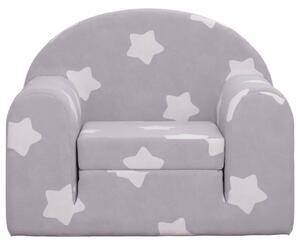 Canapea extensibilă de copii, gri deschis cu stele, pluș moale