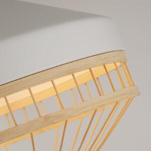 Searchlight Lampă suspendată Lanya, alb, oțel/bambus, Ø 30 cm, E27, reglabil, Lemn, Camera de zi / sufragerie, Bamboo, Scandinavă