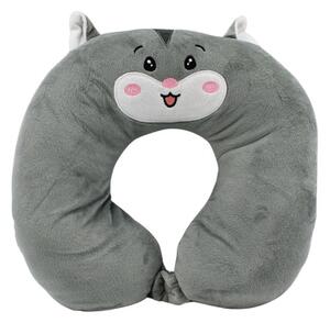 Pernă de călătorie, pentru copii, culoare gri, model hamster, 31x29x8 cm