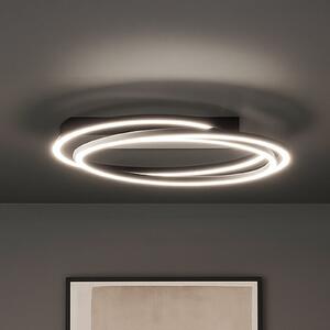 FISCHER & HONSEL Plafonieră LED Kiku, Ø 56 cm, negru nisip, metal, CCT, reglabil, Negru, Camera de zi / sufragerie, Metal, Modern
