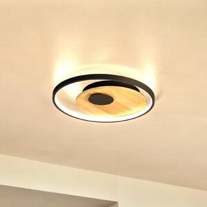 FISCHER & HONSEL Plafonieră LED Marit, Ø 40 cm, negru nisip, metal/lemn, reglabil, Negru, Camera de zi / sufragerie, Metal, Modern