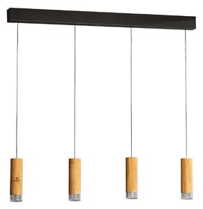 FISCHER & HONSEL Lampă suspendată LED Shine-Wood, 100 cm, stejar/negru, 4 becuri, reglabil, Lemn, Camera de zi / sufragerie, Lemn