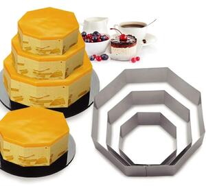 Set 3 forme metalice Pufo Cake in forma de octogon pentru blat de tort, prajituri, argintiu- rezistente si usor de utilizat