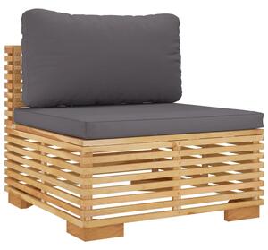 Canapea de mijloc de grădină cu perne gri închis lemn masiv tec