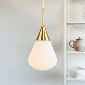 Dyberg Larsen Lampă suspendată Ballon, Ø 21 cm alb/culoarea alamei, reglabil, Alb, Camera de zi / sufragerie, Sticlă, Design