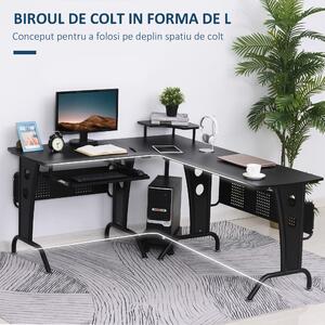 Birou pentru Computer in forma de L cu Suport pentru Tastatura Suport pentru CPU din inox MDF pentru casa birou negru HOMCOM | Aosom RO