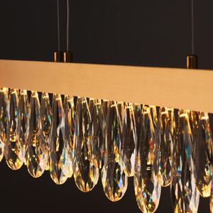 Brilliant Lampă suspendată LED Celestia, lungime 110 cm, cristal de culoare alamă, reglabil, Auriu / Alamă, Camera de zi / sufragerie, Metal