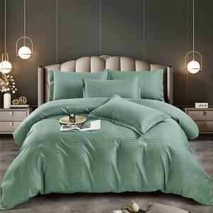 Lenjerie de pat, 2 persoane, damasc, 6 piese, cu elastic, UniDeluxe, verde deschis , LDA266