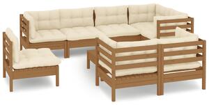 Set mobilier grădină cu perne, 9 piese, maro miere, lemn de pin