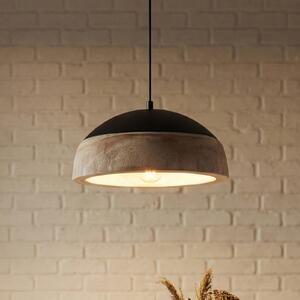 Lucande Lampă suspendată Leivar, Ø 35 cm, lemn/negru, E27, reglabil, Lemn, Camera de zi / sufragerie, Lemn, Modern