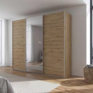 Dressing 271 cm lungime, 3 uși glisante, oglindă pe mijloc, culoare stejar, 229 cm înălțime
