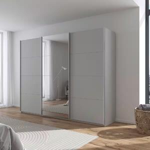 Dressing 271 cm lățime, 3 uși glisante, oglindă pe mijloc, culoare gri mătase, 210 cm