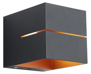 Lampă de perete modernă neagră cu interior auriu, inclusiv LED și dimmer tactil reîncărcabil - Joris Groove